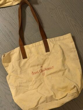 Saint Ambroes Cream Canvas Tote with Brown Straps